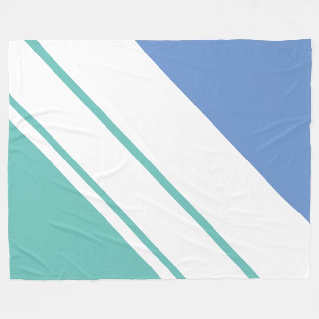 Sporty Aqua Light Blue Wide White Racing Streifen Fleecedecke (Vorderseite (Horizontal))