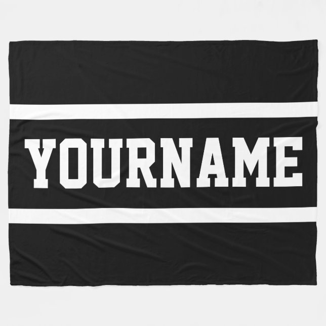 Sporty Athletic Black Your Name Text White Stripes Fleecedecke (Vorderseite (Horizontal))