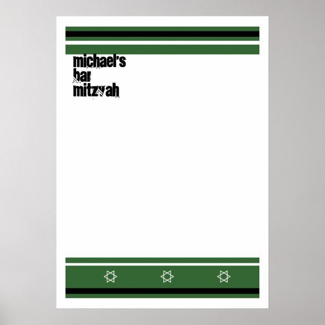 Sporty Bar Mitzvah Sign in Board - Grün Schwarz Poster (Vorne)
