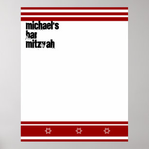 Sporty Bar Mitzvah Sign in Board Red White Poster