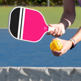 Sporty Black Bright Pink Twin White Racing Streife Pickleball Schläger