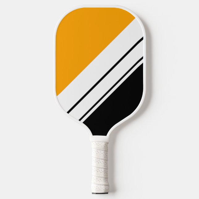 Sporty Black Golden Yellow White Racing Stripes Pickleball Schläger (Vorderseite)