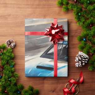 Sporty Blue Racing Auto Geschenkpapier