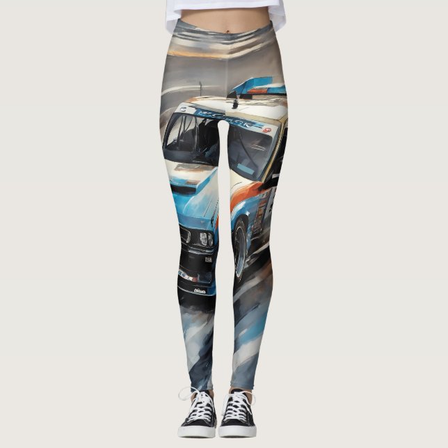 Sporty Blue Racing Auto Leggings (Vorderseite)