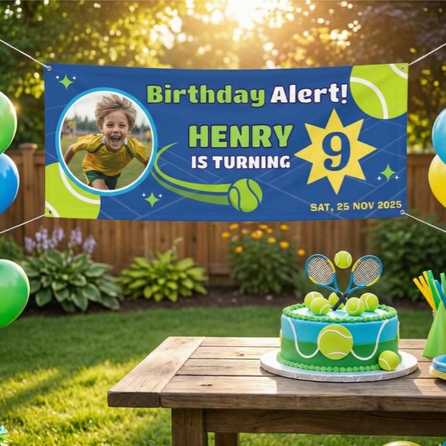 Sporty Blue Tennis For Kids Birthday Banner (Von Creator hochgeladen)