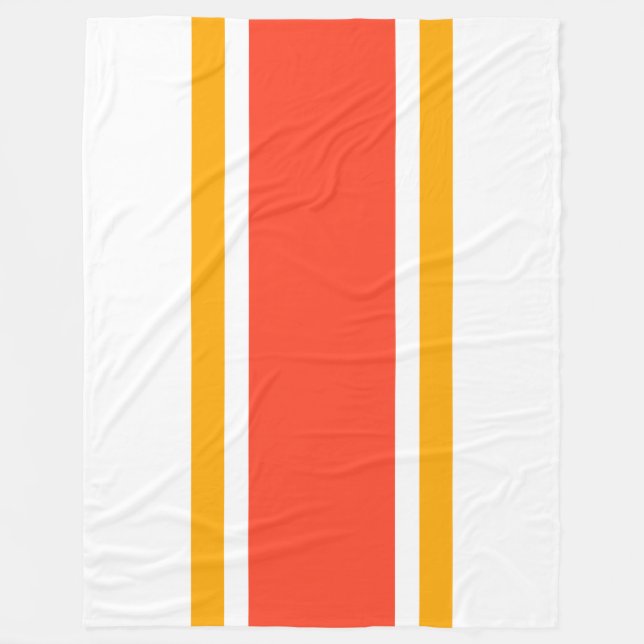 Sporty Bold 70er Orange Yellow White Racing Streif Fleecedecke (Vorderseite)