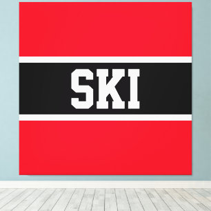 Sporty Bold Bright Red Schwarz-weiß "SKI Stripes" Leinwanddruck