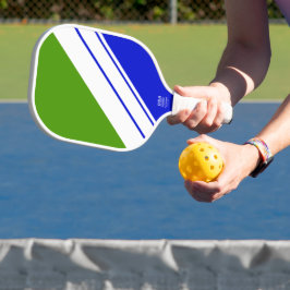 Sporty Bold Green Blue White Slant Racing Streifen Pickleball Schläger