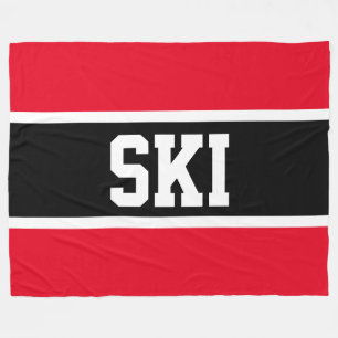 Sporty Bold Schwarz-weiß Bright Red SKI Streifen Fleecedecke