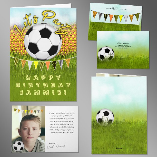 Sporty Boys Soccer Birthday Card With Photo Space  Karte (Von Creator hochgeladen)