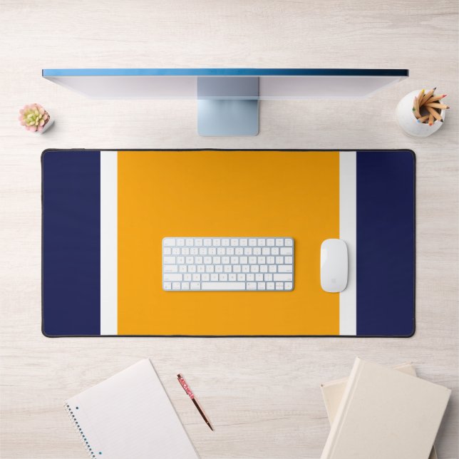 Sporty breiter goldgelber weißer Streifen auf Mari Schreibtischunterlage (Büro 1)