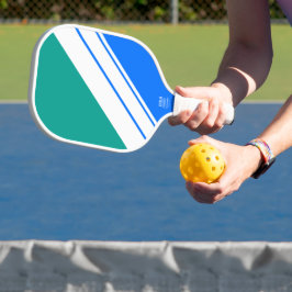Sporty Bright Blue Aqua White Slant Racing Streife Pickleball Schläger