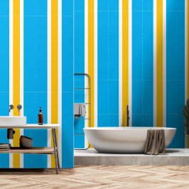 Sporty Bright Blue Gelb Weiße vertikale Streifen Tapete