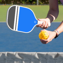 Sporty Bright Blue Grey Block White Racing Stripes Pickleball Schläger