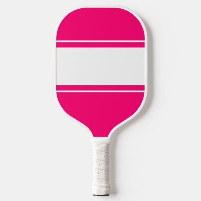 Sporty Bright Chic Pink Weiße Racing Streifen Pickleball Schläger (Vorderseite)