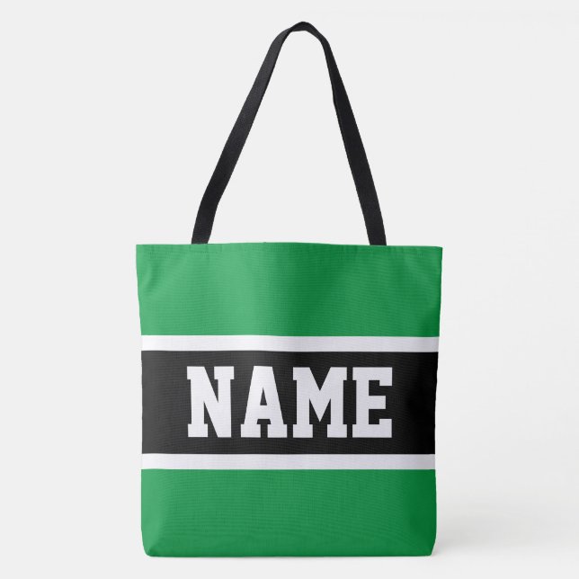 Sporty Bright Green Black Stripes Athletic Text (Vorderseite)