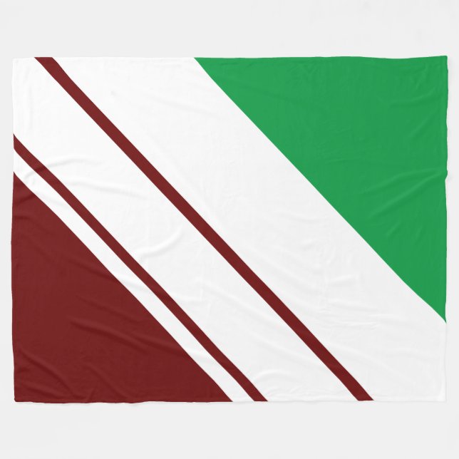 Sporty Bright Green Deep Red White Stripes Fleecedecke (Vorderseite (Horizontal))