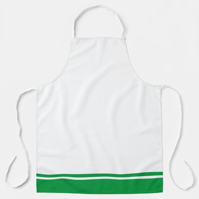 Sporty Bright Green Hem Racing Streifen auf Weiß Schürze (Vorderseite)