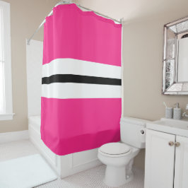 Sporty Bright Hot Pink Schwarz-weiß Racing Streife Duschvorhang