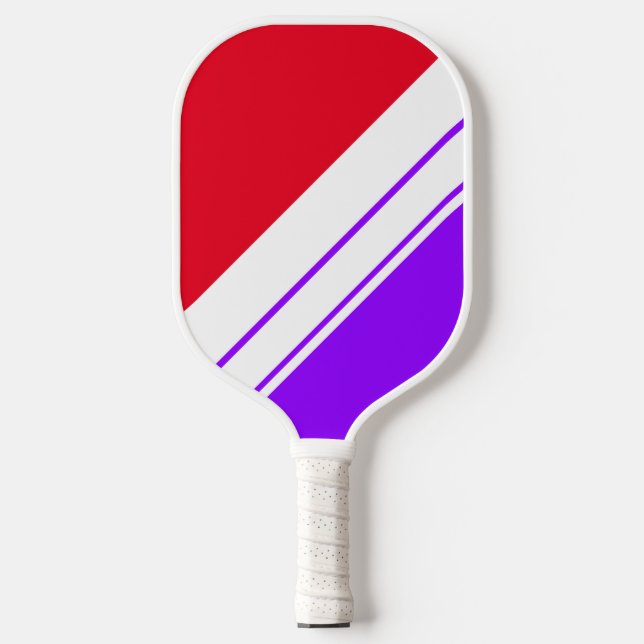 Sporty Bright Lila Red White Racing Stripes Pickleball Schläger (Vorderseite)