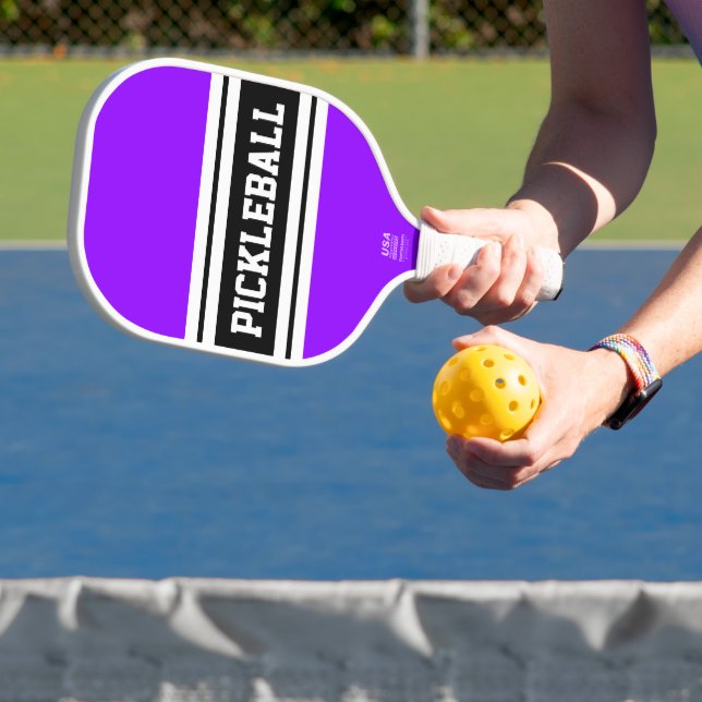 Sporty Bright Lila Schwarz-weiße Racing Streifen Pickleball Schläger (InSitu)