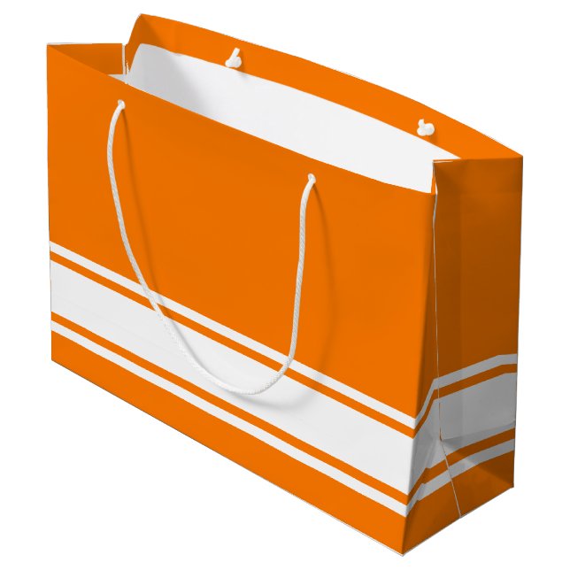 Sporty Bright Orange Racing Stripes Große Geschenktüte (Rückseite Schrägansicht)