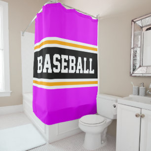 Sporty Bright Pink Black Yellow BASEBALL Streifen Duschvorhang