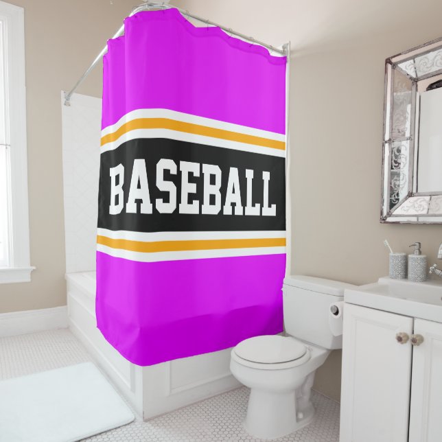 Sporty Bright Pink Black Yellow BASEBALL Streifen Duschvorhang (Beispiel)