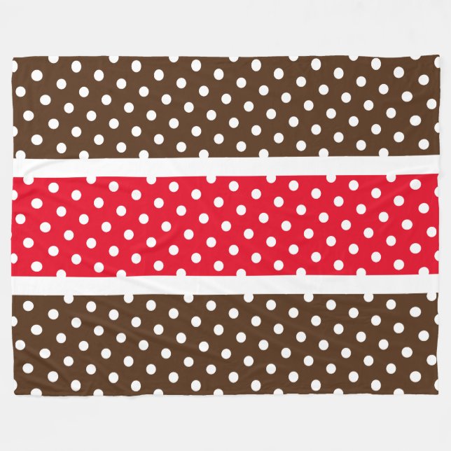 Sporty Bright Red Brown White Polka Dots Streifen Fleecedecke (Vorderseite (Horizontal))