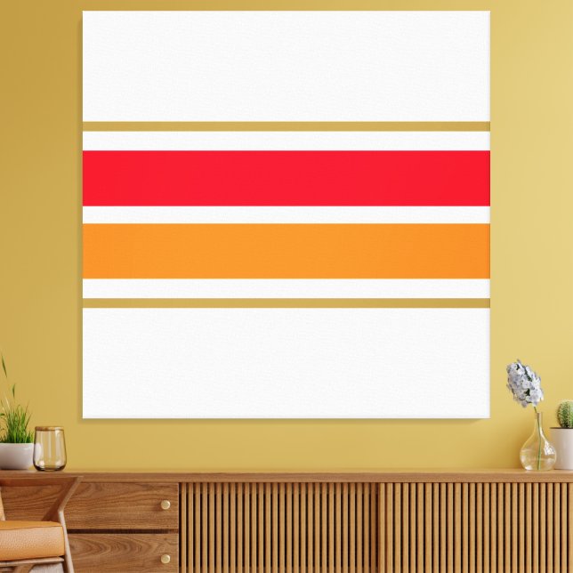 Sporty Bright Red Orange Racing Streifen auf Weiß Leinwanddruck (Insitu (Wohnzimmer))