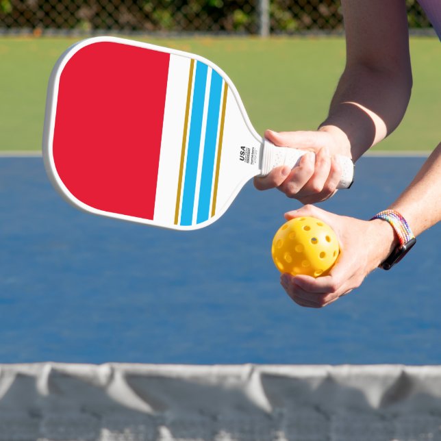 Sporty Bright Red Sky Blue White Racing Streifen Pickleball Schläger (InSitu)