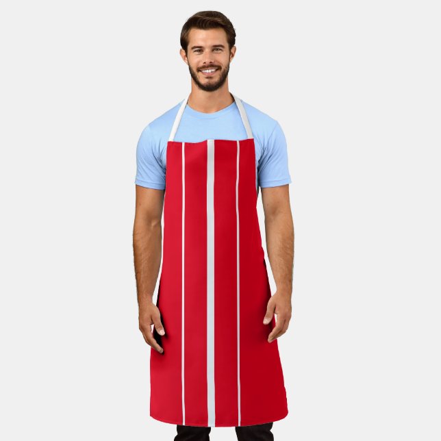 Sporty Bright Red Vertical White Racing Stripes Schürze (Getragen)
