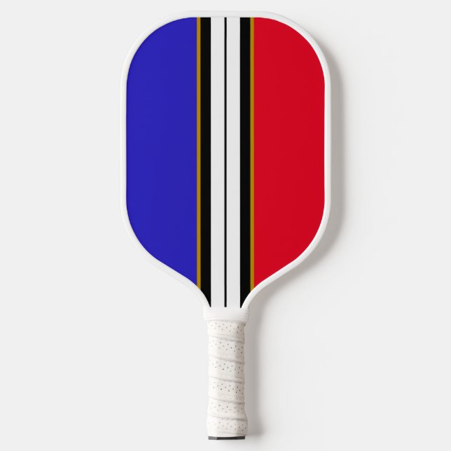 Sporty Bright Red White Blue Black Racing Streifen Pickleball Schläger (Vorderseite)