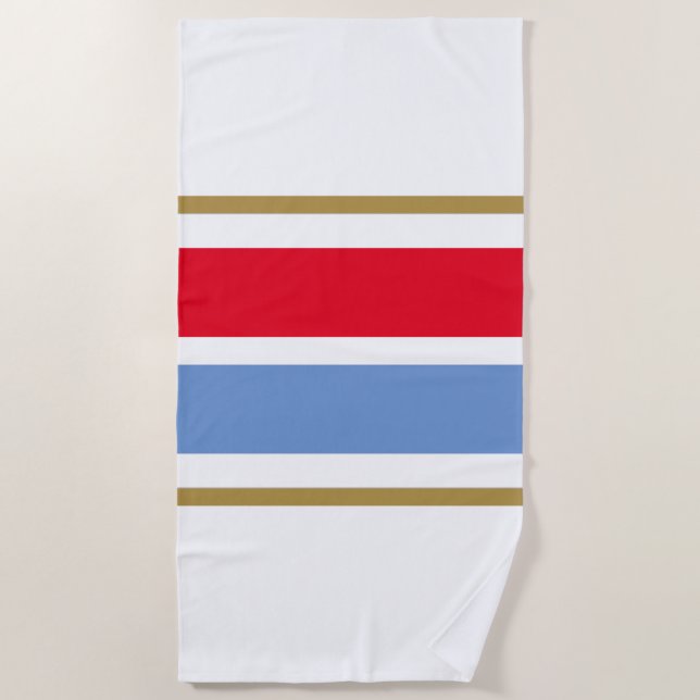 Sporty Bright Red White Light Blue Racing Streifen Strandtuch (Vorderseite)