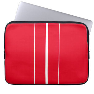 Sporty Bright Red White Racing Stripes Laptopschutzhülle