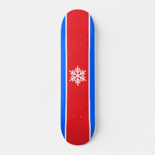 Sporty Bright Red White Stripes Snowflake Skateboard