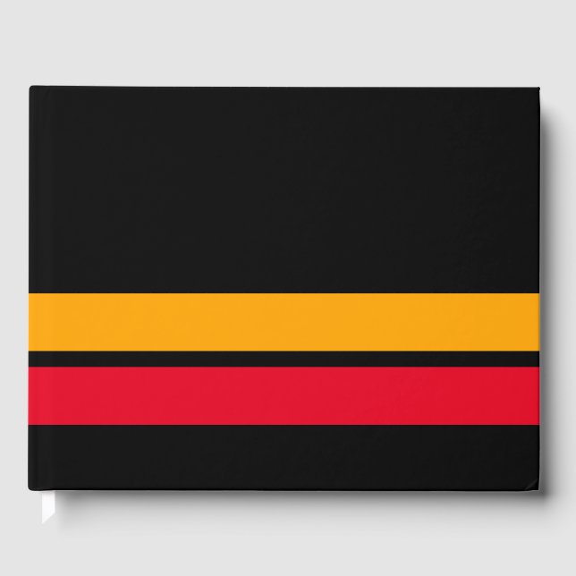 Sporty Bright Yellow Red Racing Streifen auf schwa Gästebuch (Vorderseite)