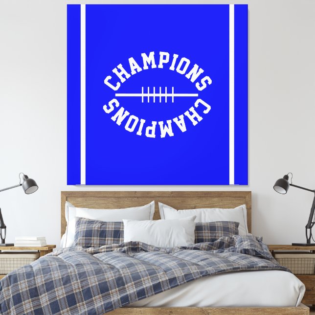 Sporty CHAMPIONS Text Stripes On Vivid Royal Blue Leinwanddruck (Insitu (Schlafzimmer))