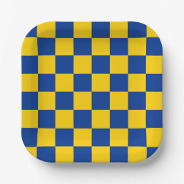 Sporty Checkerboard Blue Gold Team Colors Fun Pappteller