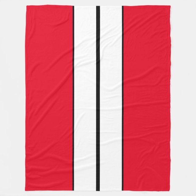 Sporty Chic Bright Red Schwarz-weiß Racing Stripes Fleecedecke (Vorderseite)