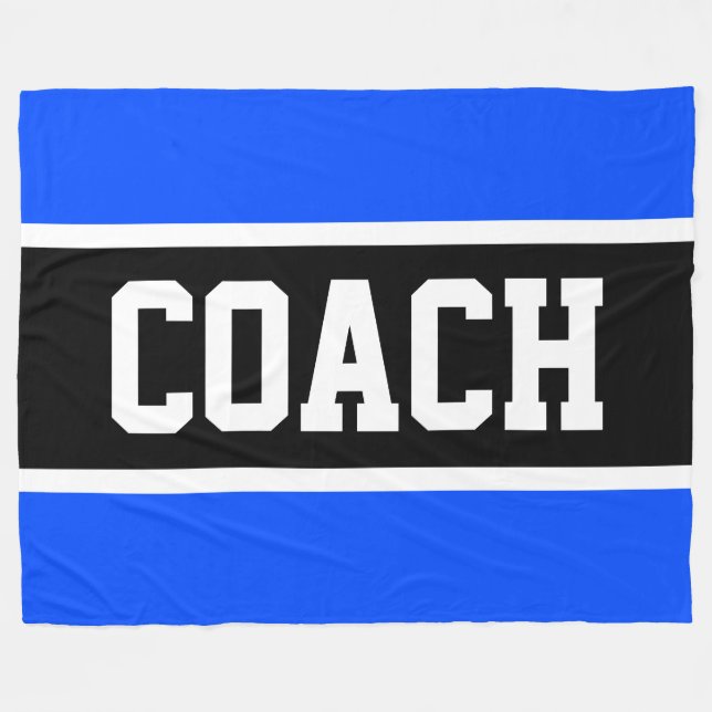 Sporty COACH Bright Blue Black Athletic Stripes Fleecedecke (Vorderseite (Horizontal))