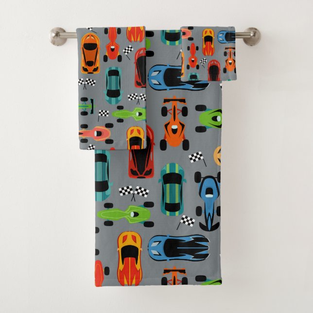 Sporty Colorful Racing Cars Kinder Badhandtuch Set (Insitu)