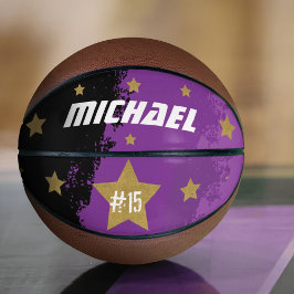 Sporty Custom Player Name & Number Gold Stars Basketball
