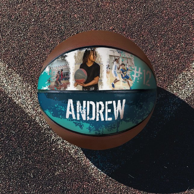 Sporty Custom Player Name & Nummer 3 Foto Collage Basketball (Von Creator hochgeladen)