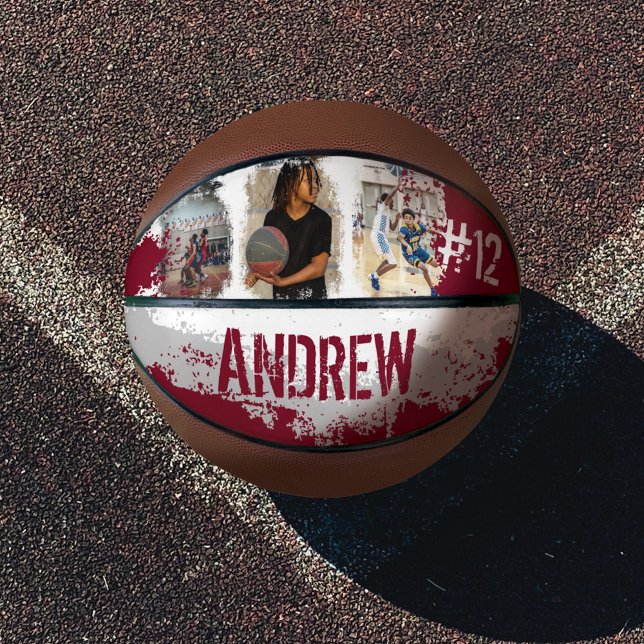 Sporty Custom Player Name & Nummer 3 Foto Collage Basketball (Von Creator hochgeladen)