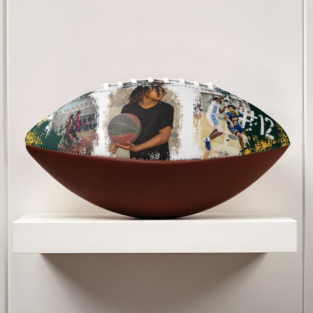 Sporty Custom Player Name & Nummer 3 Foto Collage Football (Sporty Custom Player Name & Number 3 Photo Collage Football)