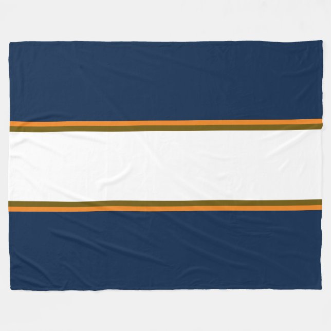 Sporty Dark Navy Blue Orange White Racing Stripes Fleecedecke (Vorderseite (Horizontal))