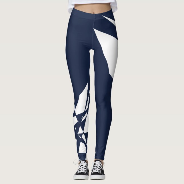 Sporty Dashing Deep Blue White Karo Strip Leggings (Vorderseite)