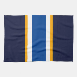 Sporty Deep Blue Navy White Yellow Racing Stripes Geschirrtuch