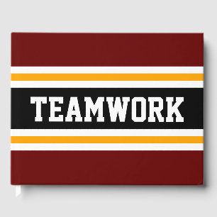 Sporty Deep Red Black Yellow TEAMWORTStripes Gästebuch